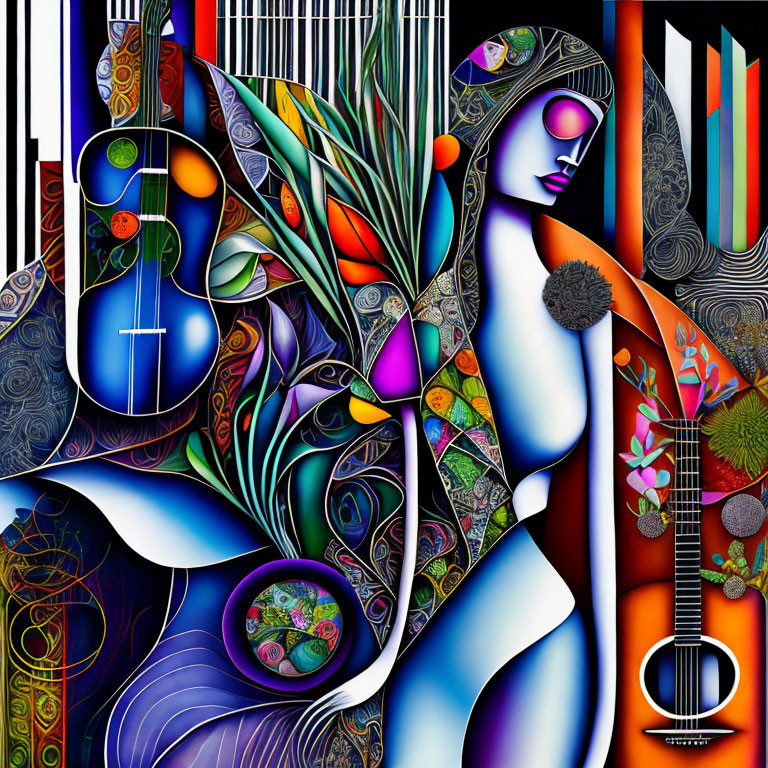 Colorful Abstract Art: Stylized Female Form with Geometric Shapes