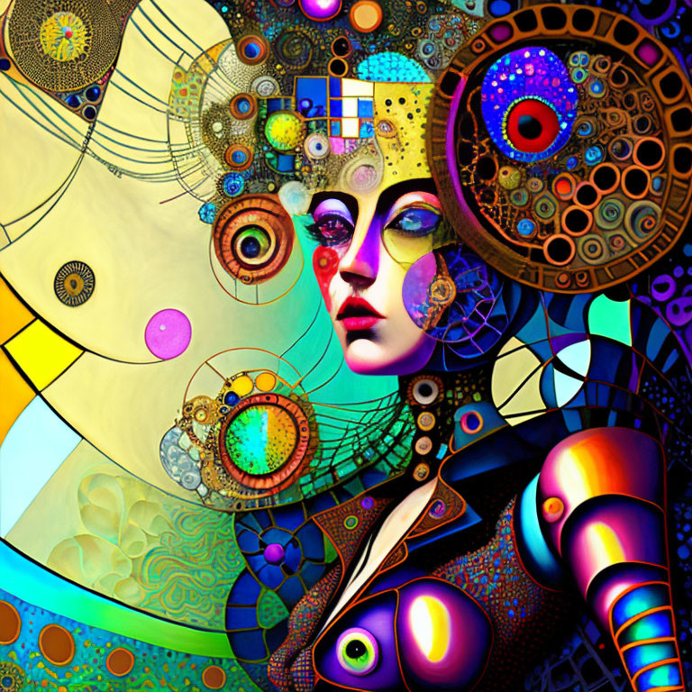 Abstract Female Figure with Intricate Patterns in Cosmic Setting