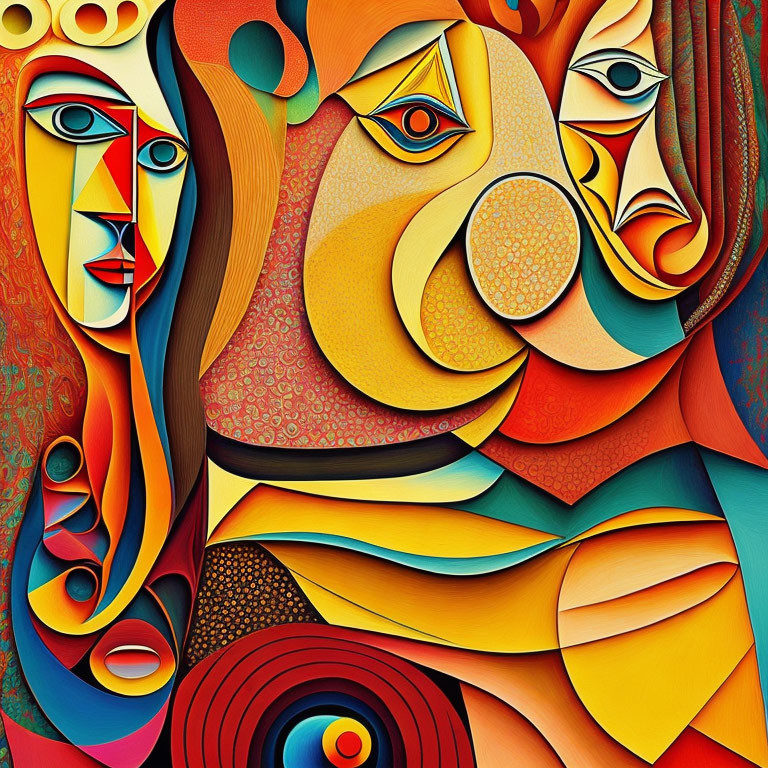 Vivid Cubist-style Artwork with Distorted Figures