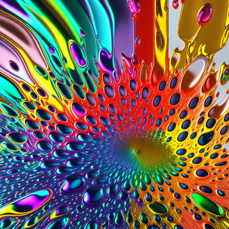 Colorful Psychedelic Patterns with Liquid Texture and Radial Droplet Effects