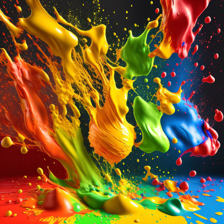 Multicolored Paint Splashes on Dark Background