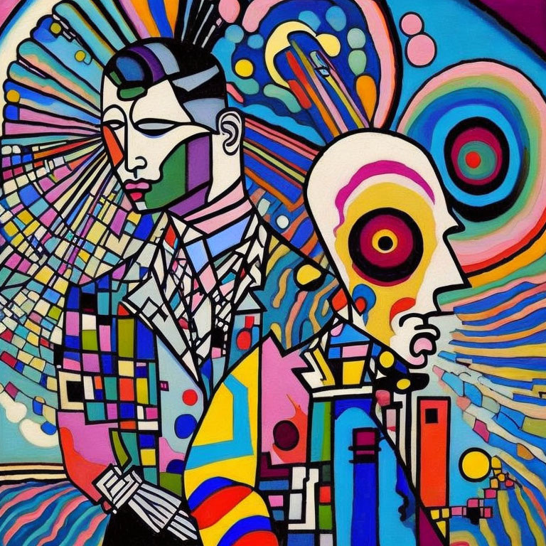 Vivid Abstract Painting of Geometric Human Figures