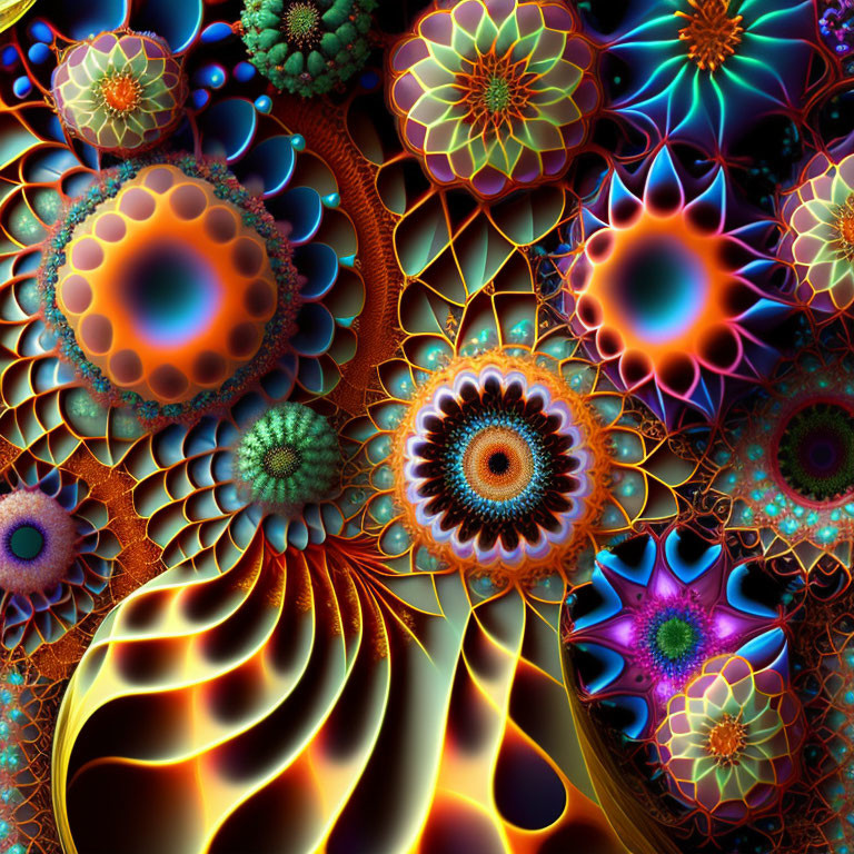 Colorful Fractal Art: Psychedelic Flowers & Shells Patterns