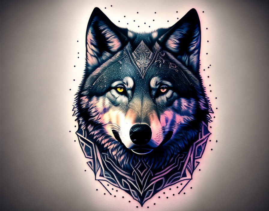 Colorful Geometric Wolf Head Artwork with Vibrant Patterns