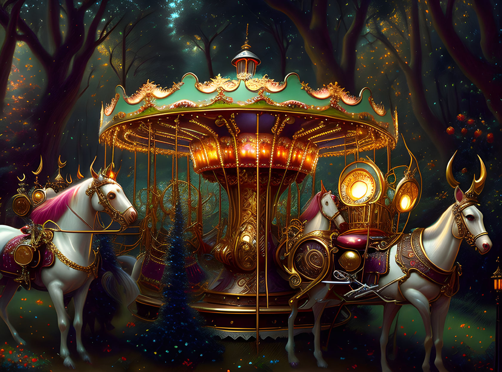 Enchanting Twilight Forest Carousel with Glowing Lights