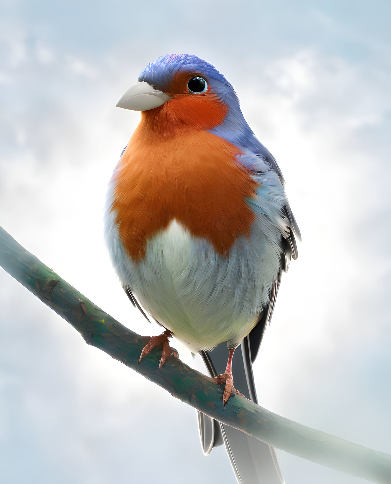 Colorful Bird with Blue Head and Orange Breast Perched on Branch