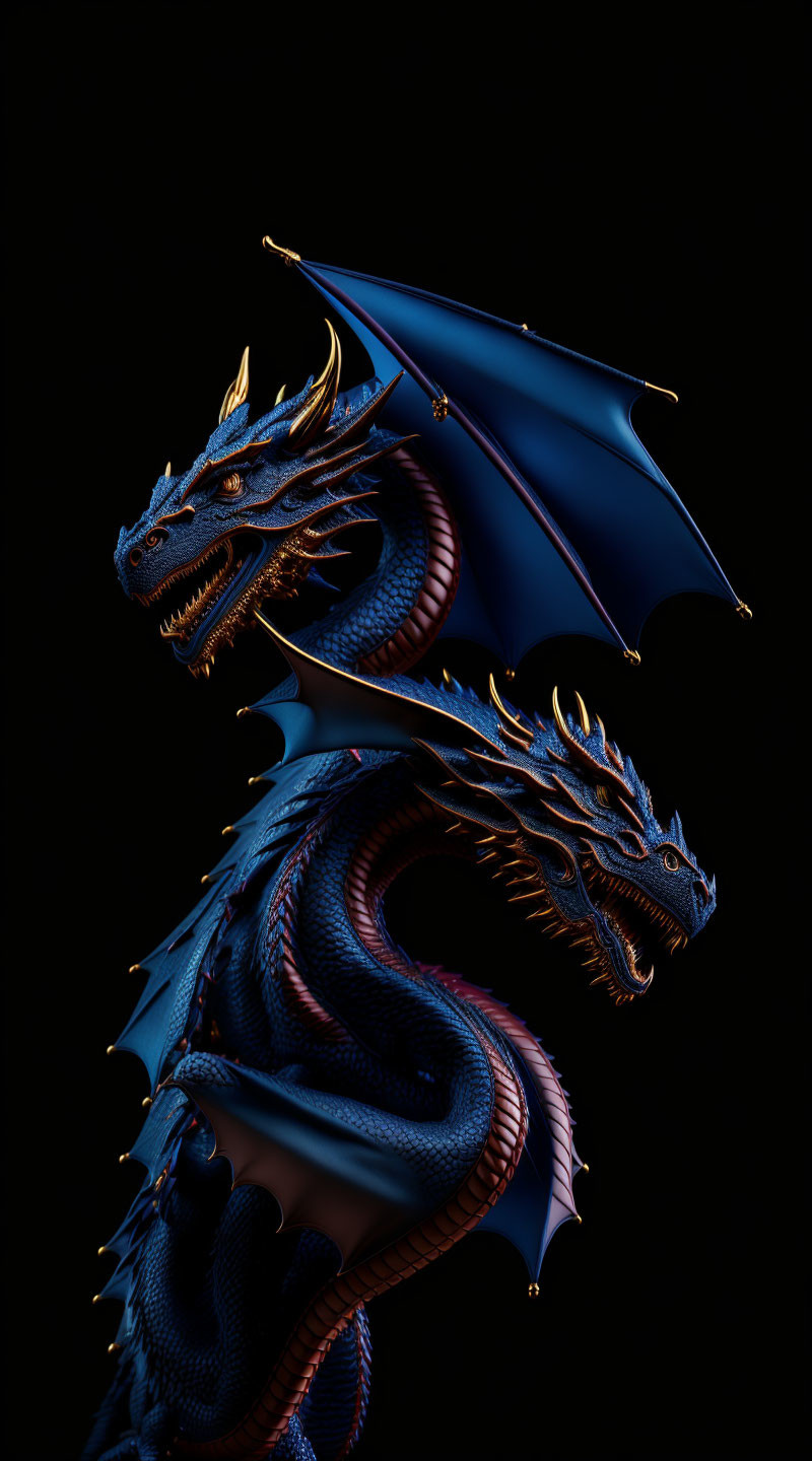 Intricate digital artwork of intertwined dragons with blue scales