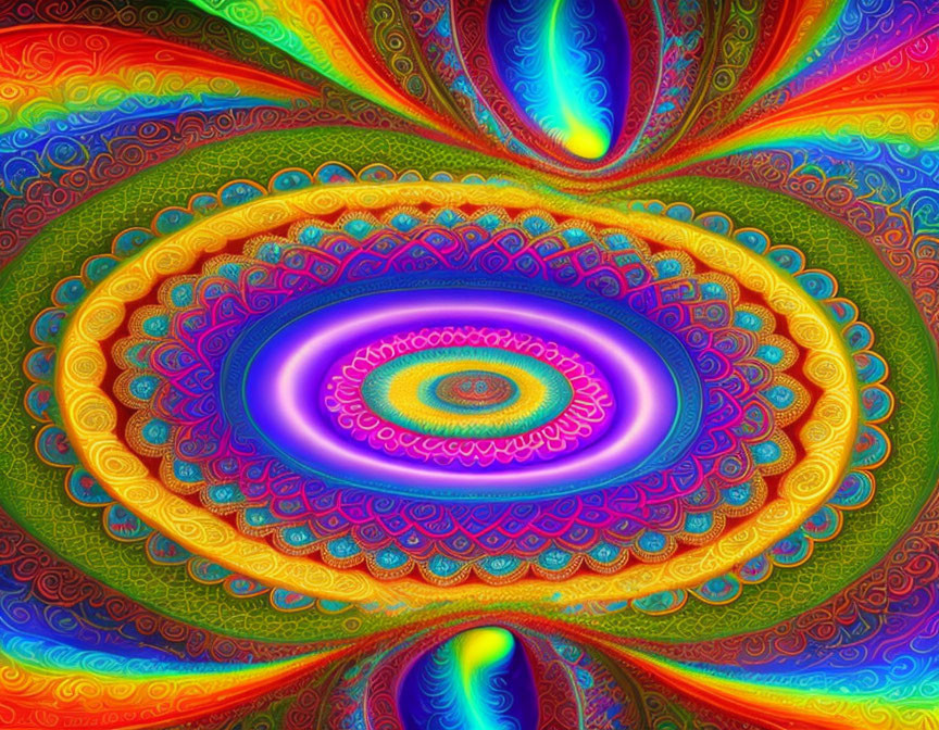 Colorful concentric fractal patterns in blue, orange, and green hues