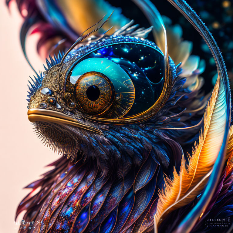 Colorful Bird Digital Artwork with Cosmic Texture