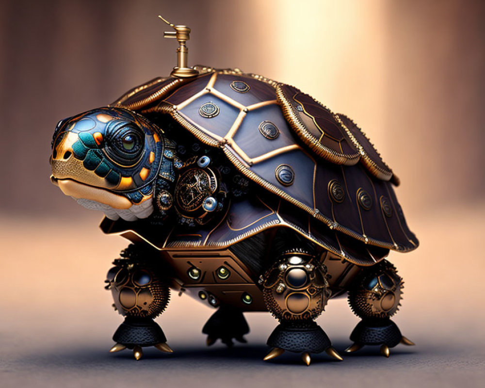 Mechanical Steampunk Turtle with Brass Antenna