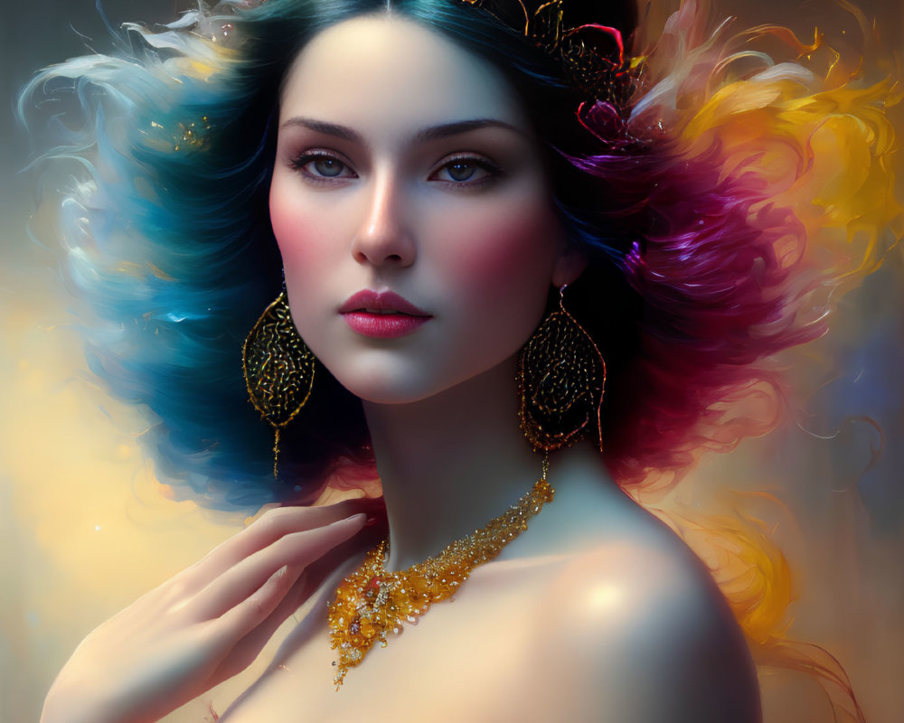 Colorful Hair Woman with Crown and Mystical Vibe