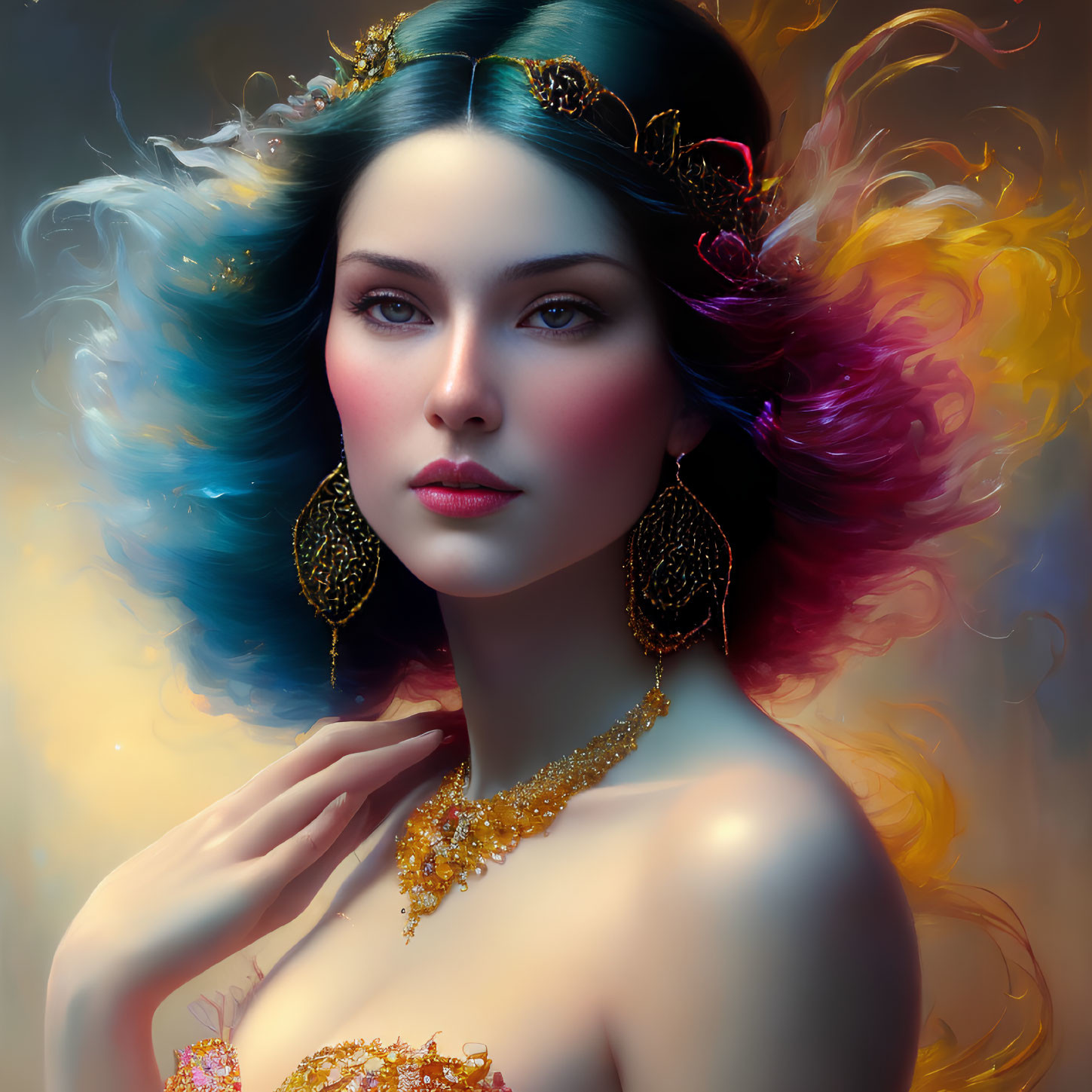 Colorful Hair Woman with Crown and Mystical Vibe