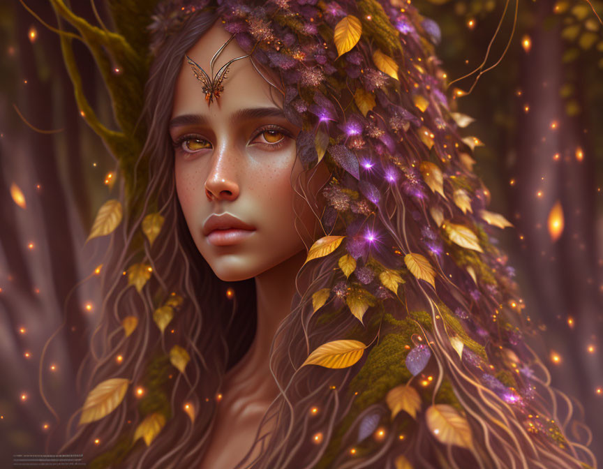 Fantasy digital artwork: Nature-inspired headdress with glowing lights