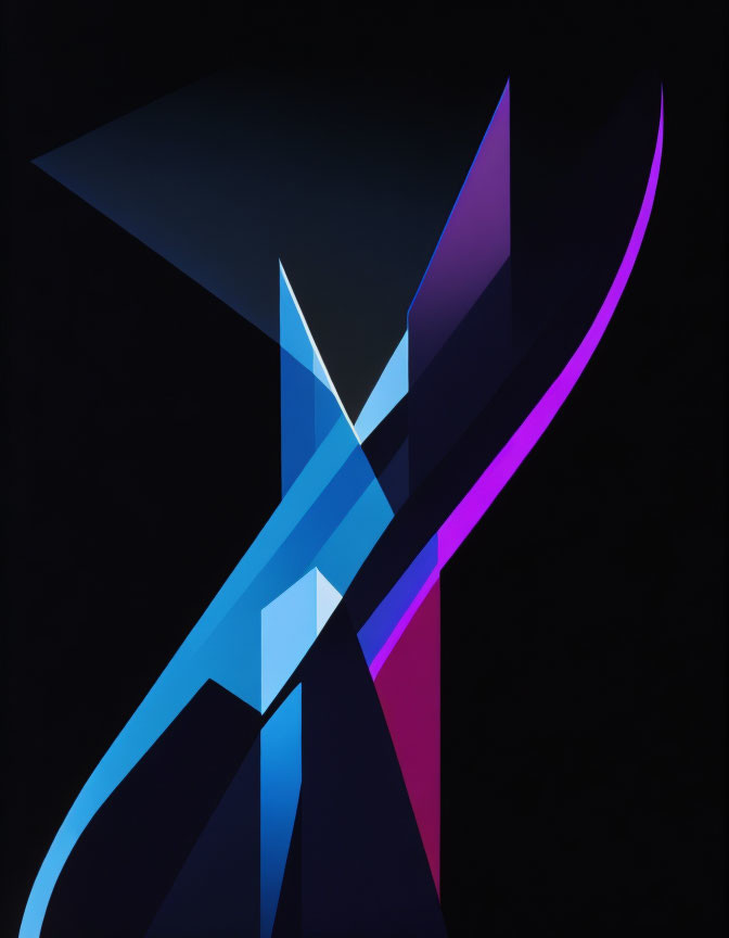 Geometric Abstract Art: Blue, Purple, and Pink Gradient Shapes on Black Background