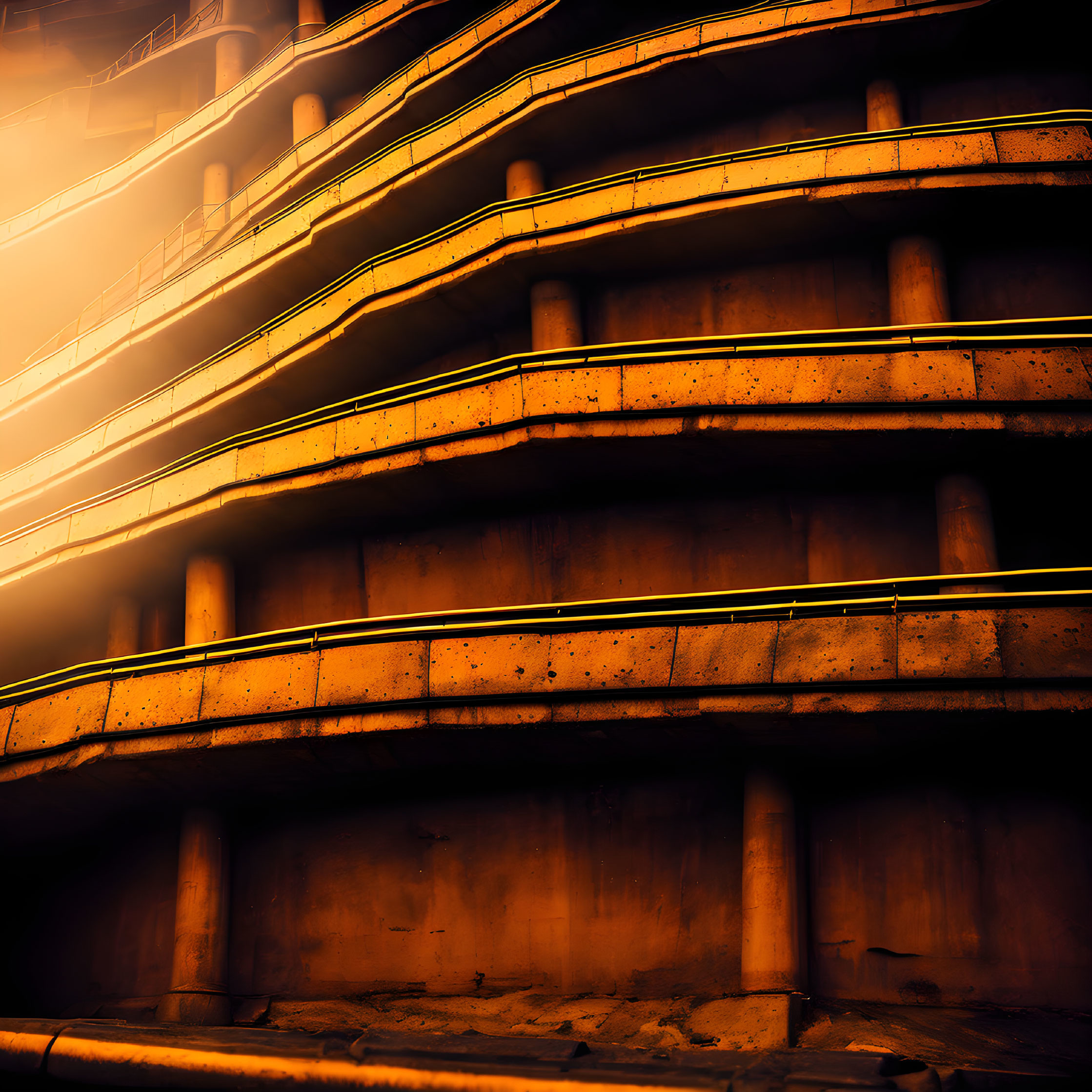 Abstract urban architecture illuminated by warm orange light