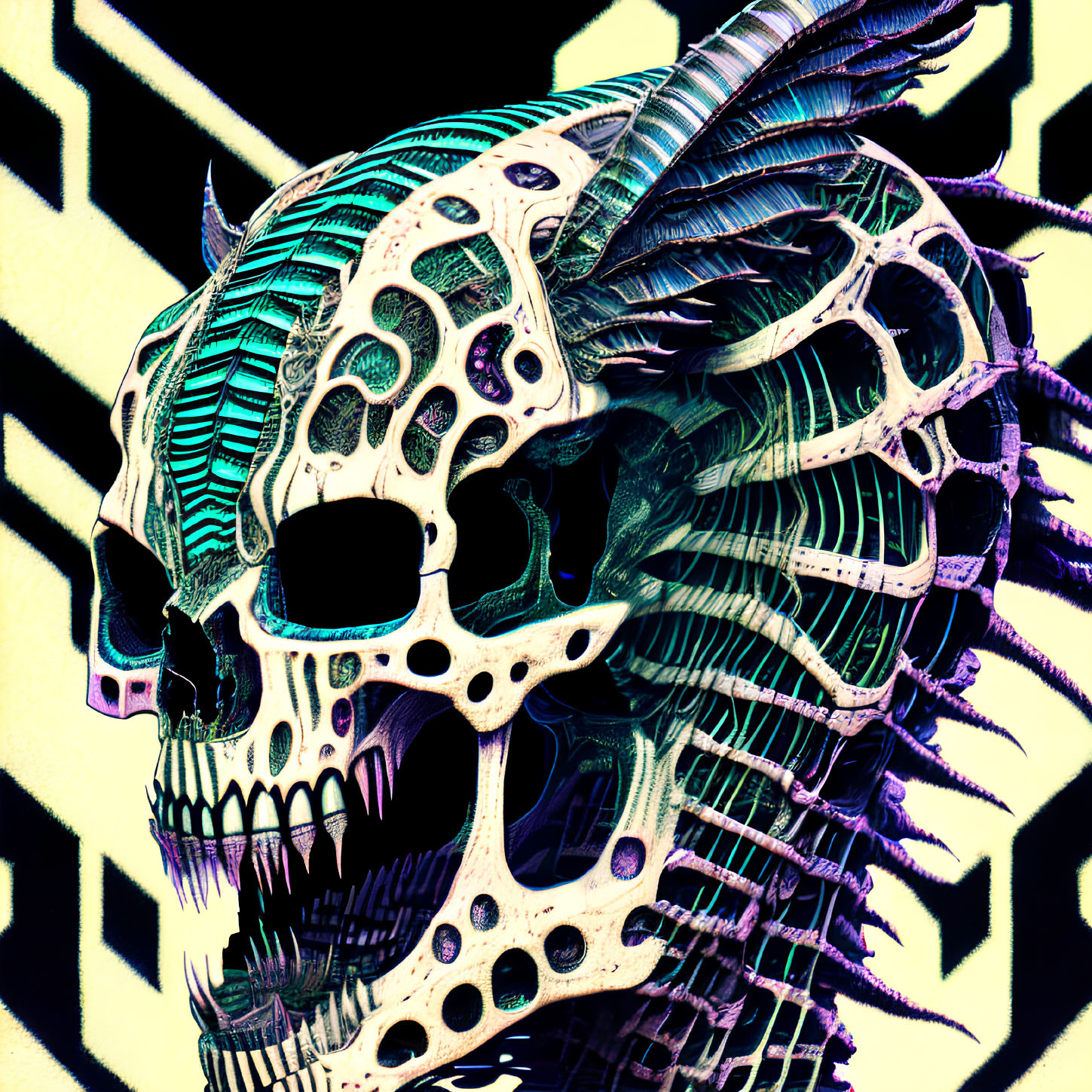 Colorful Stylized Skull Art Against Geometric Background