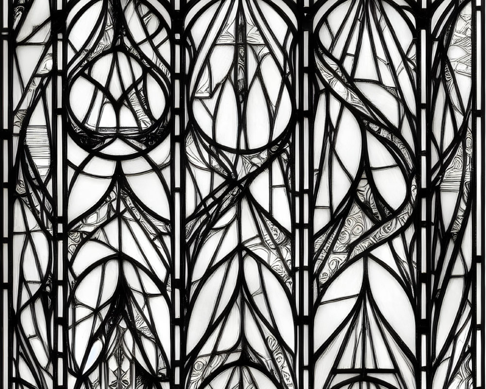 Symmetrical Black and White Abstract Pattern with Intricate Lines and Shapes