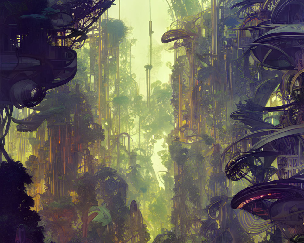Futuristic cityscape blending greenery and advanced structures