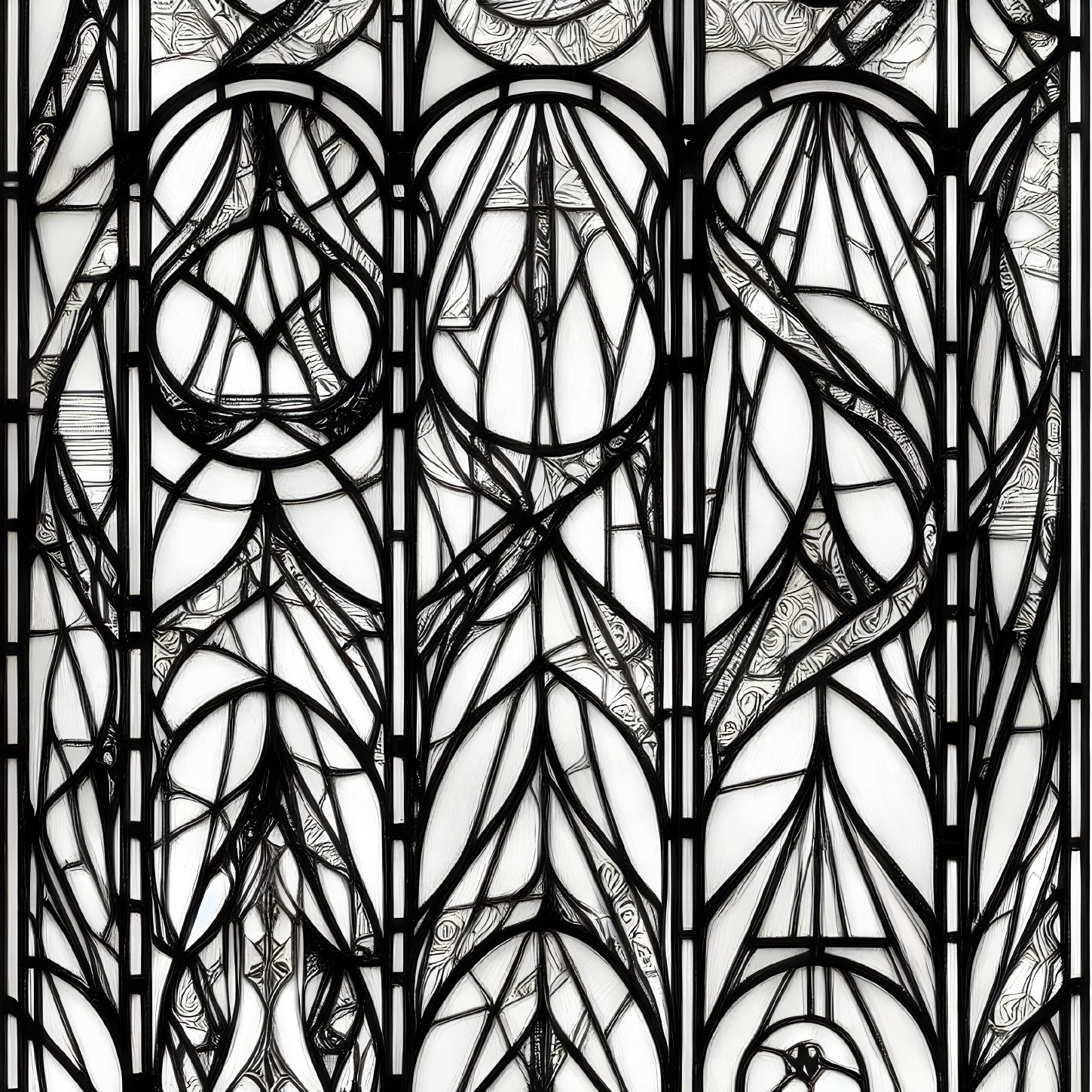 Symmetrical Black and White Abstract Pattern with Intricate Lines and Shapes