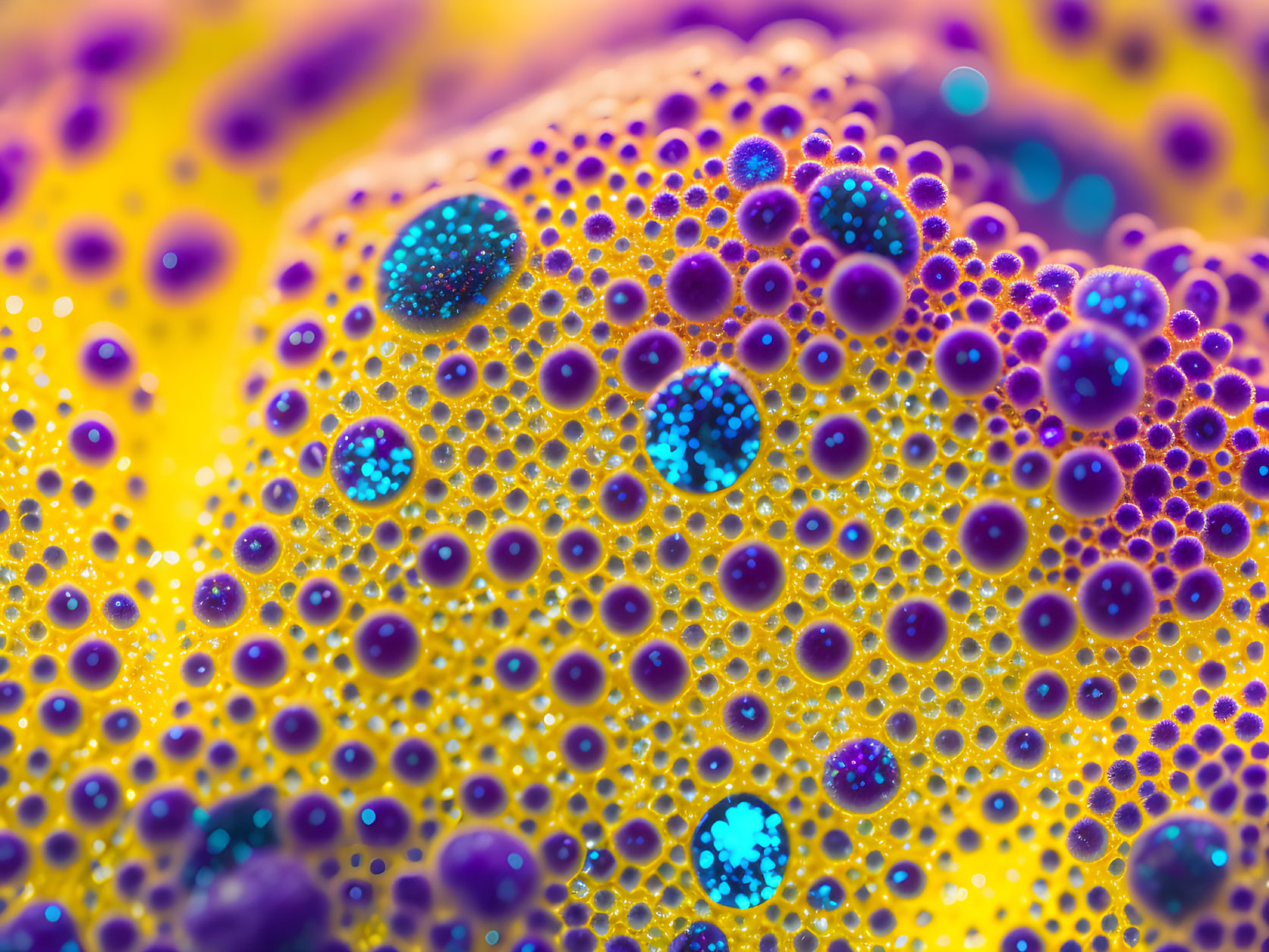 Colorful Purple and Yellow Bubble Close-Up with Intricate Patterns