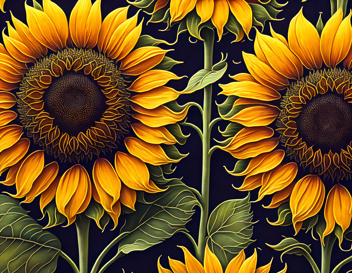 Detailed sunflower illustration on black background