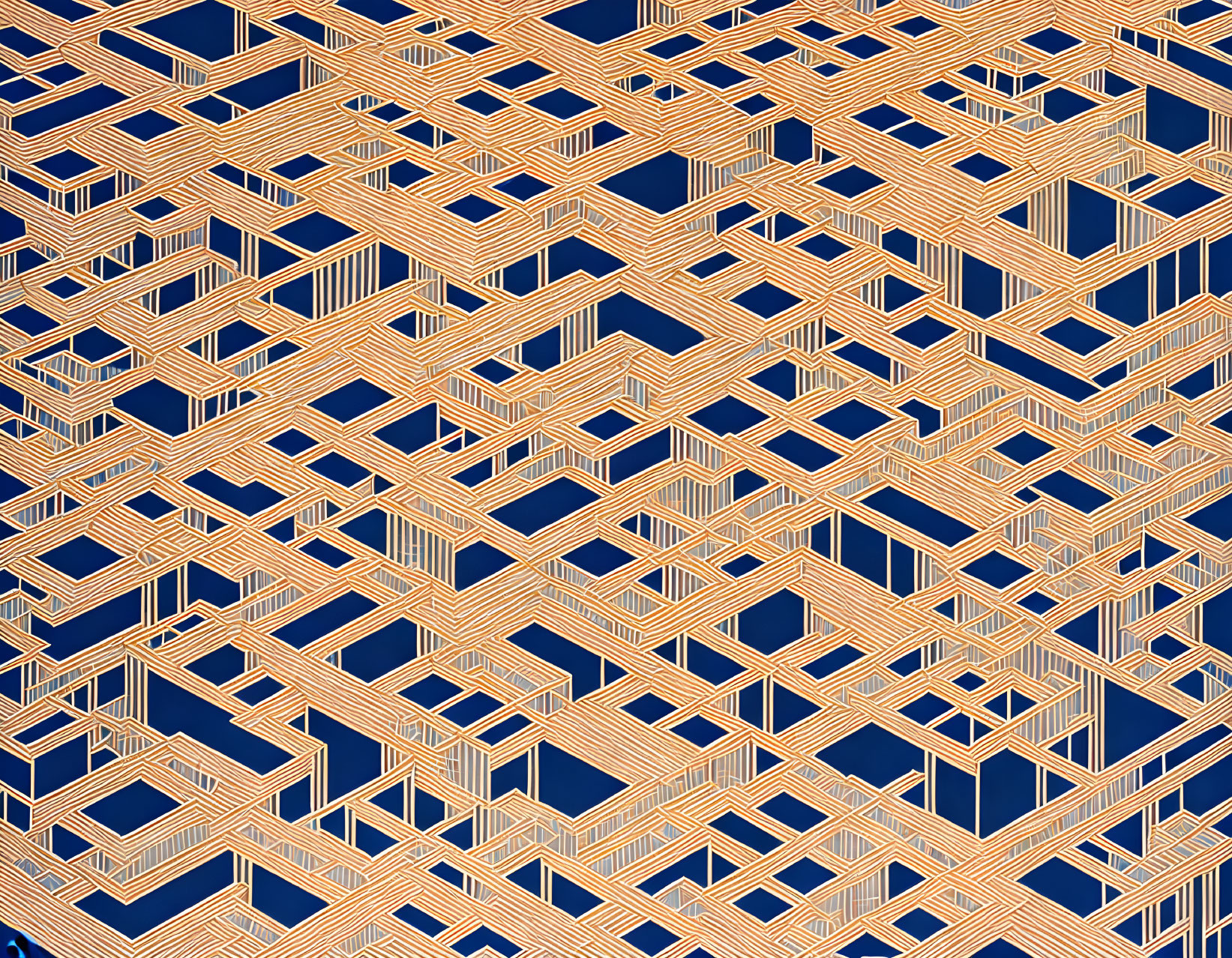 Geometric Gold Lines on Dark Blue Background: 3D Maze Illusion