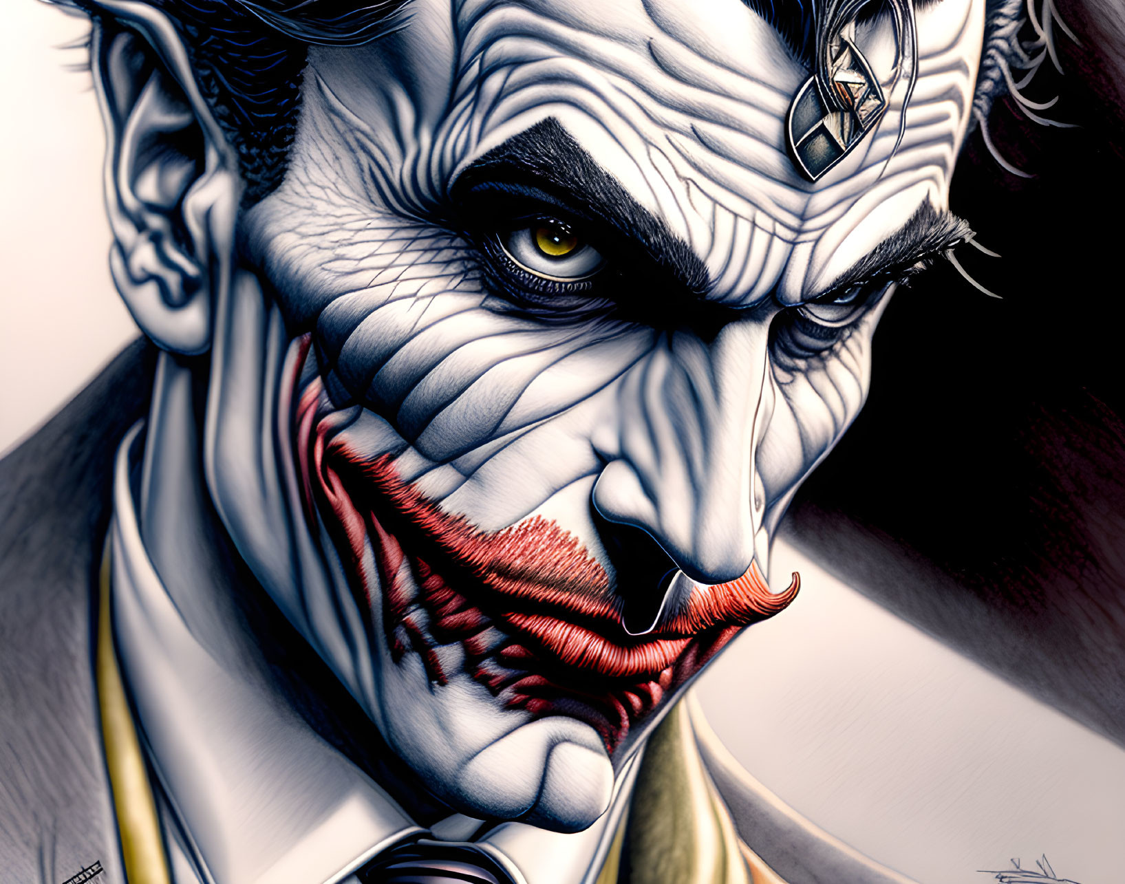 Detailed Stylized Illustration of Character with Clown-Like Makeup