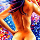 Colorful Abstract Painting of Nude Woman with Flowing Hair