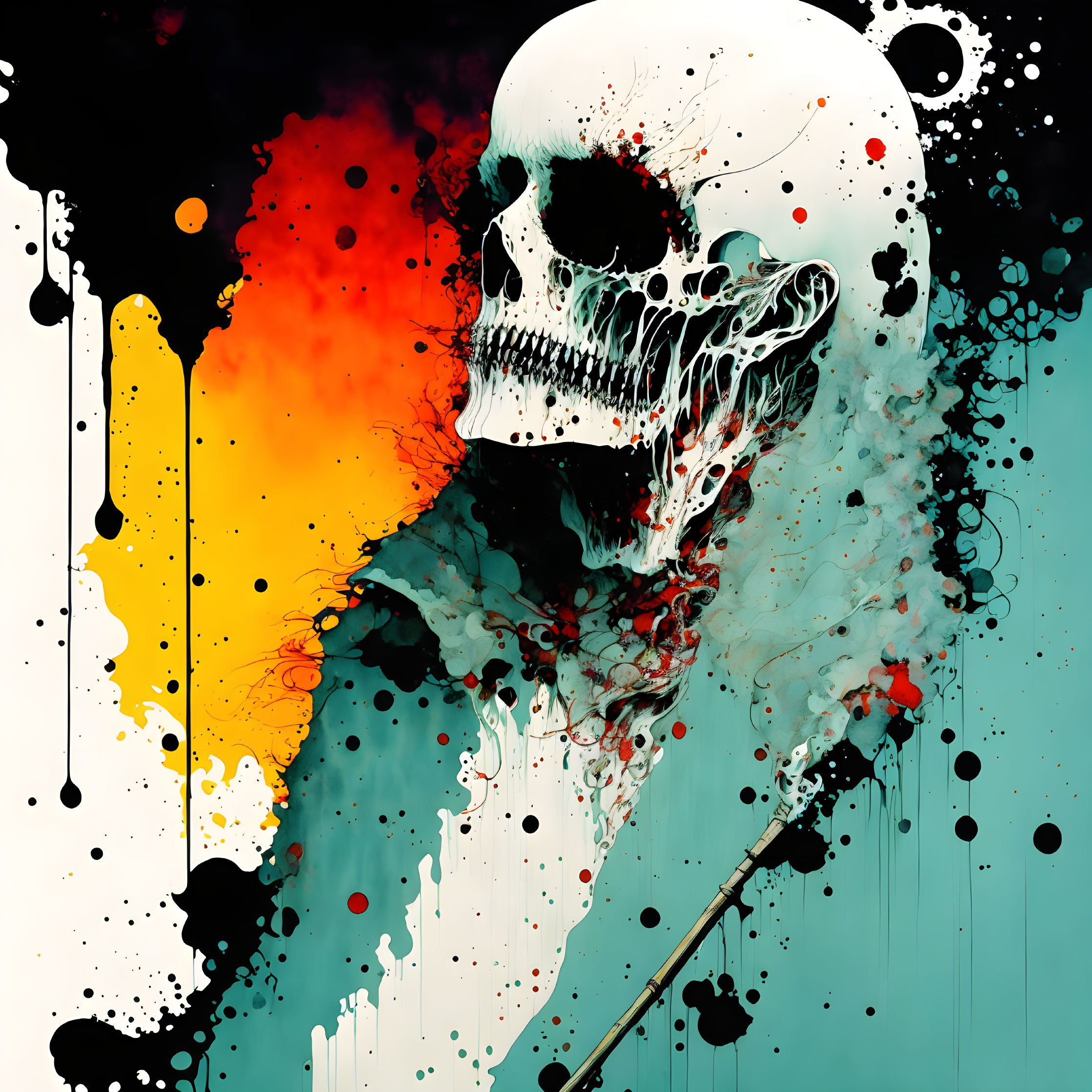 Colorful Stylized Skull Art on Turquoise Background