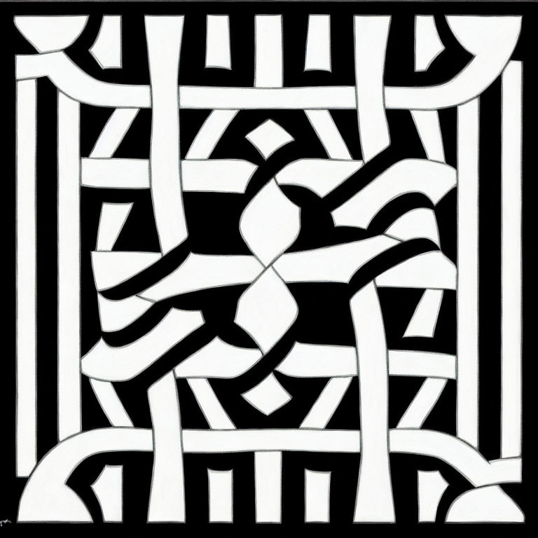 Abstract Black and White Image with Intertwined Lines Creating Maze Pattern