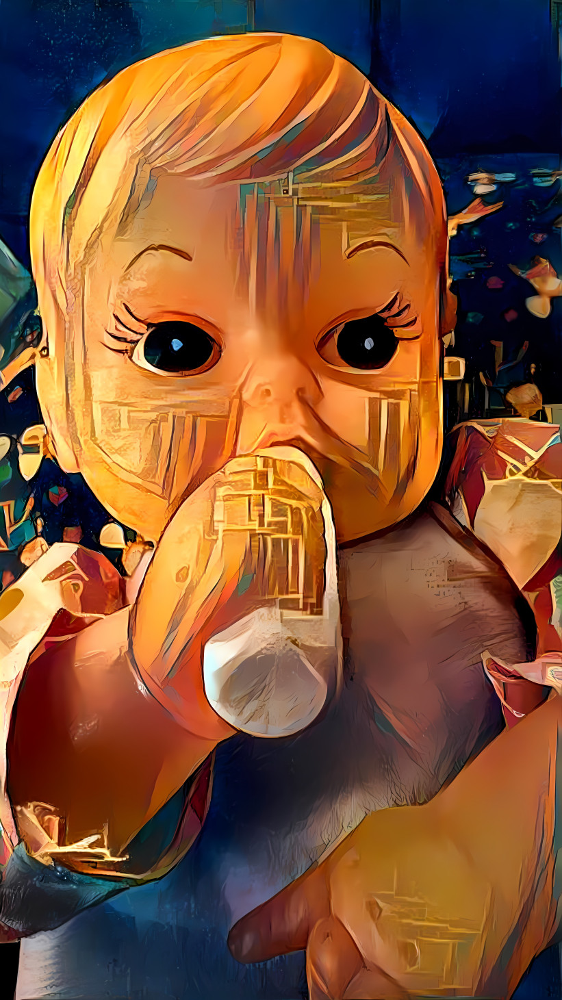 A baby drinks from a bottle