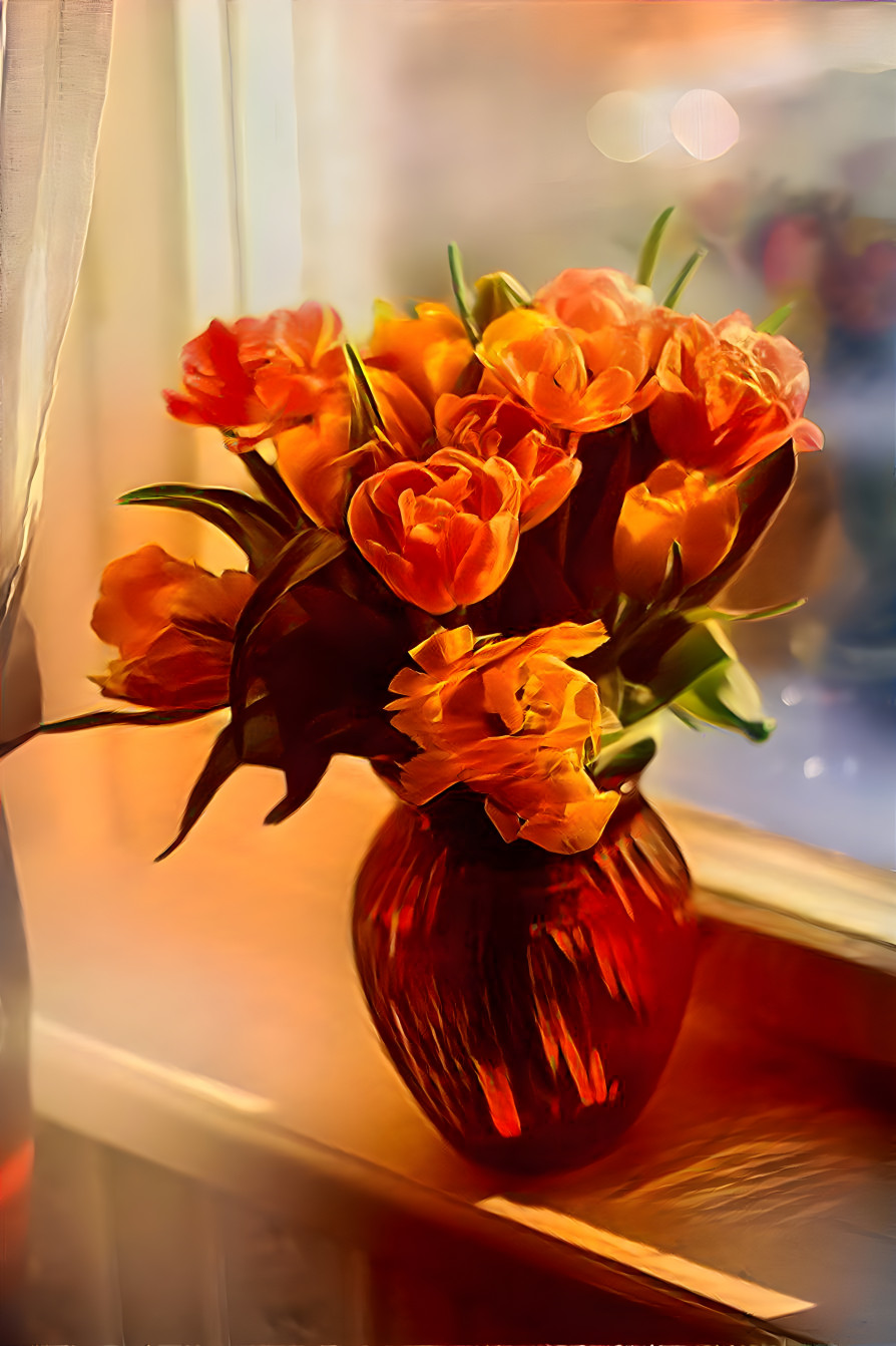 Red-orange flower vase