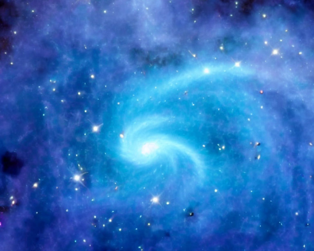 Blue and White Swirling Galaxy with Stars in Cosmic Landscape