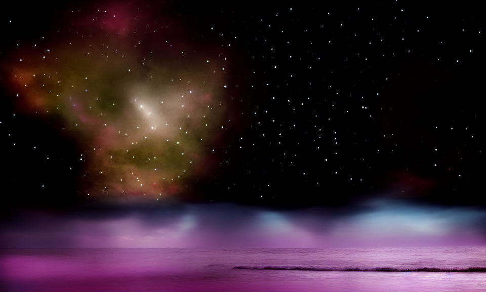 Starry Nightscape with Vibrant Nebula and Tranquil Waters