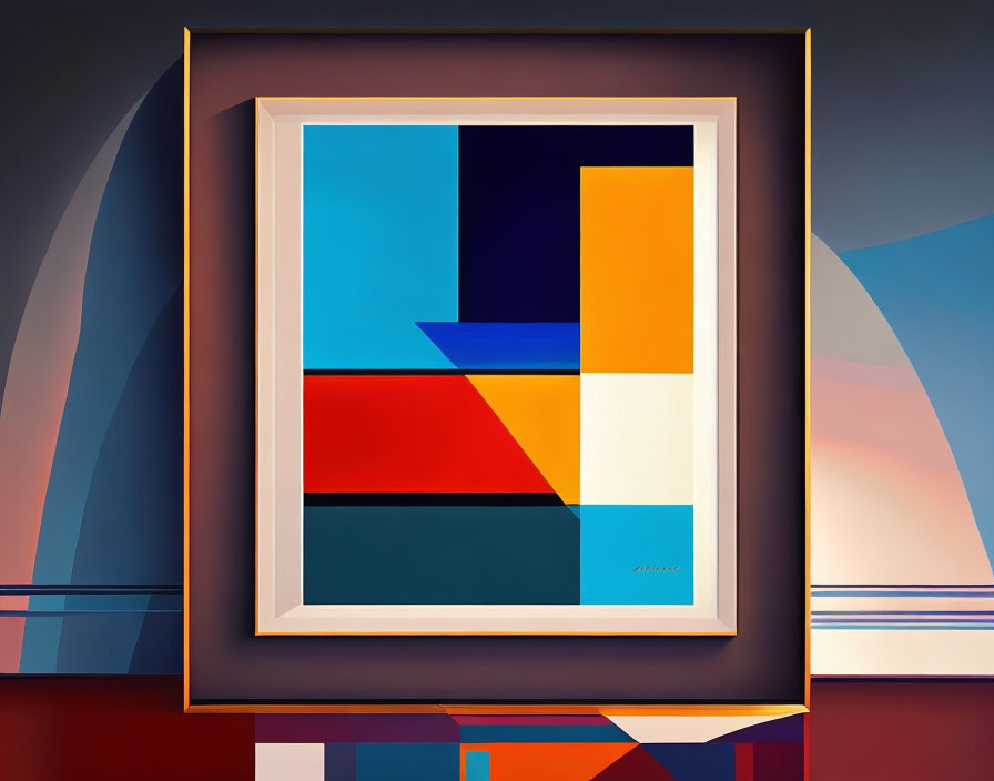 Colorful Geometric Painting with Blue, Orange, and Red Rectangles