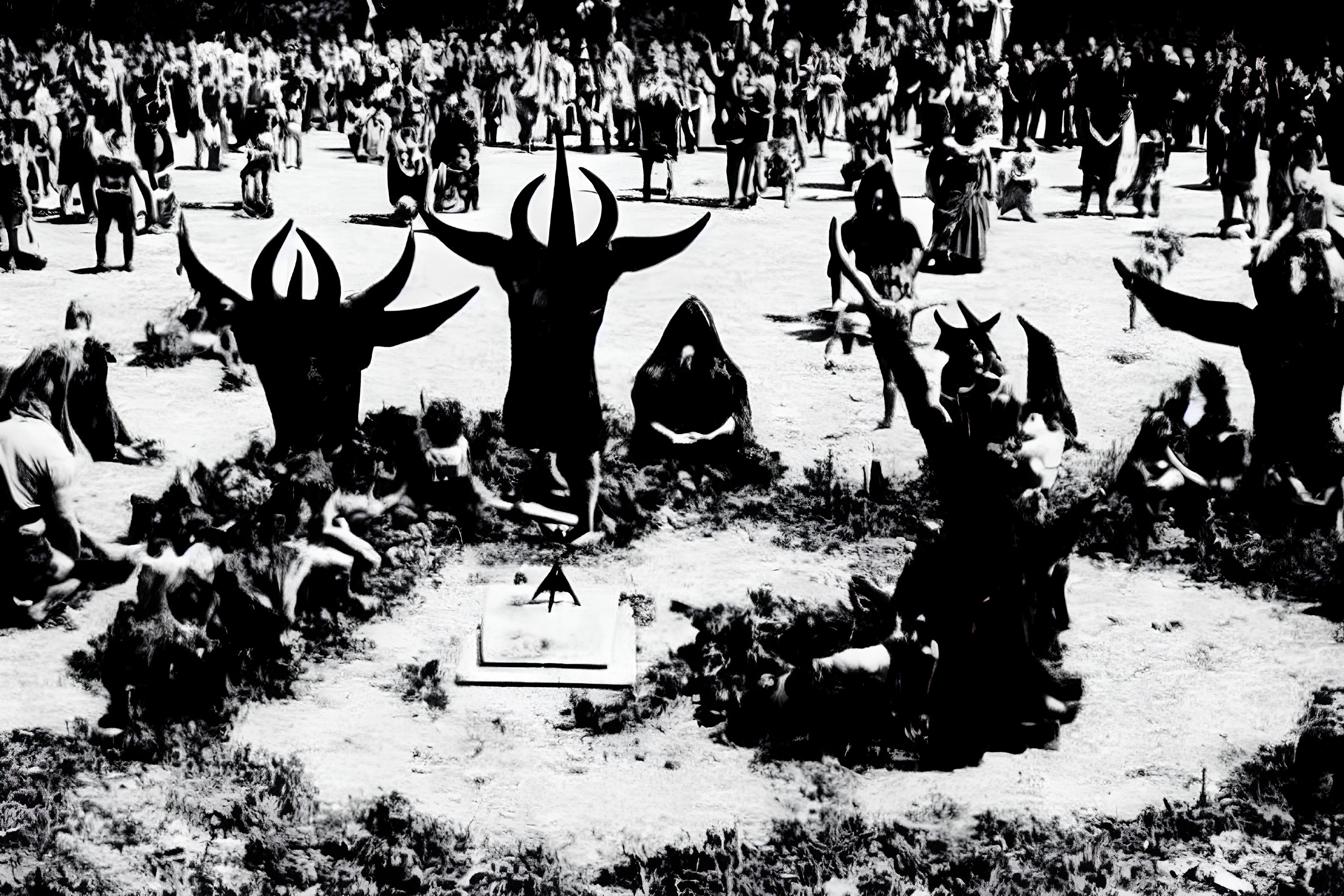 Monochrome outdoor photo of people with raised arms