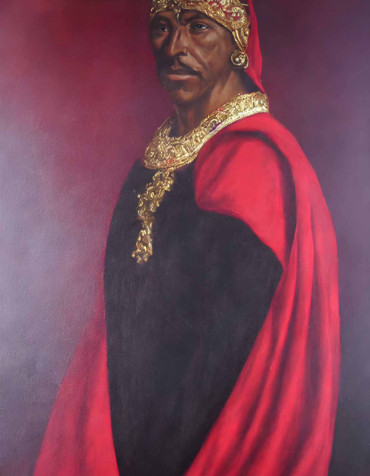 Man in Royal Attire with Gold Crown and Red Cloak