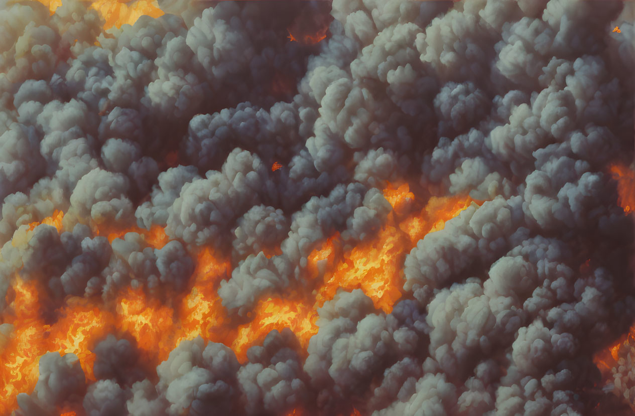 Intense Fire with Fiery Flames and Smoke Cloud