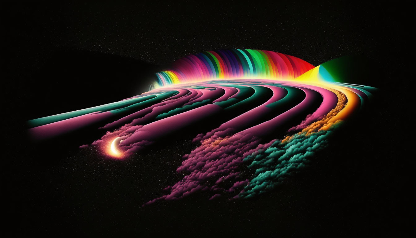 Colorful Wave Patterns on Starry Black Background