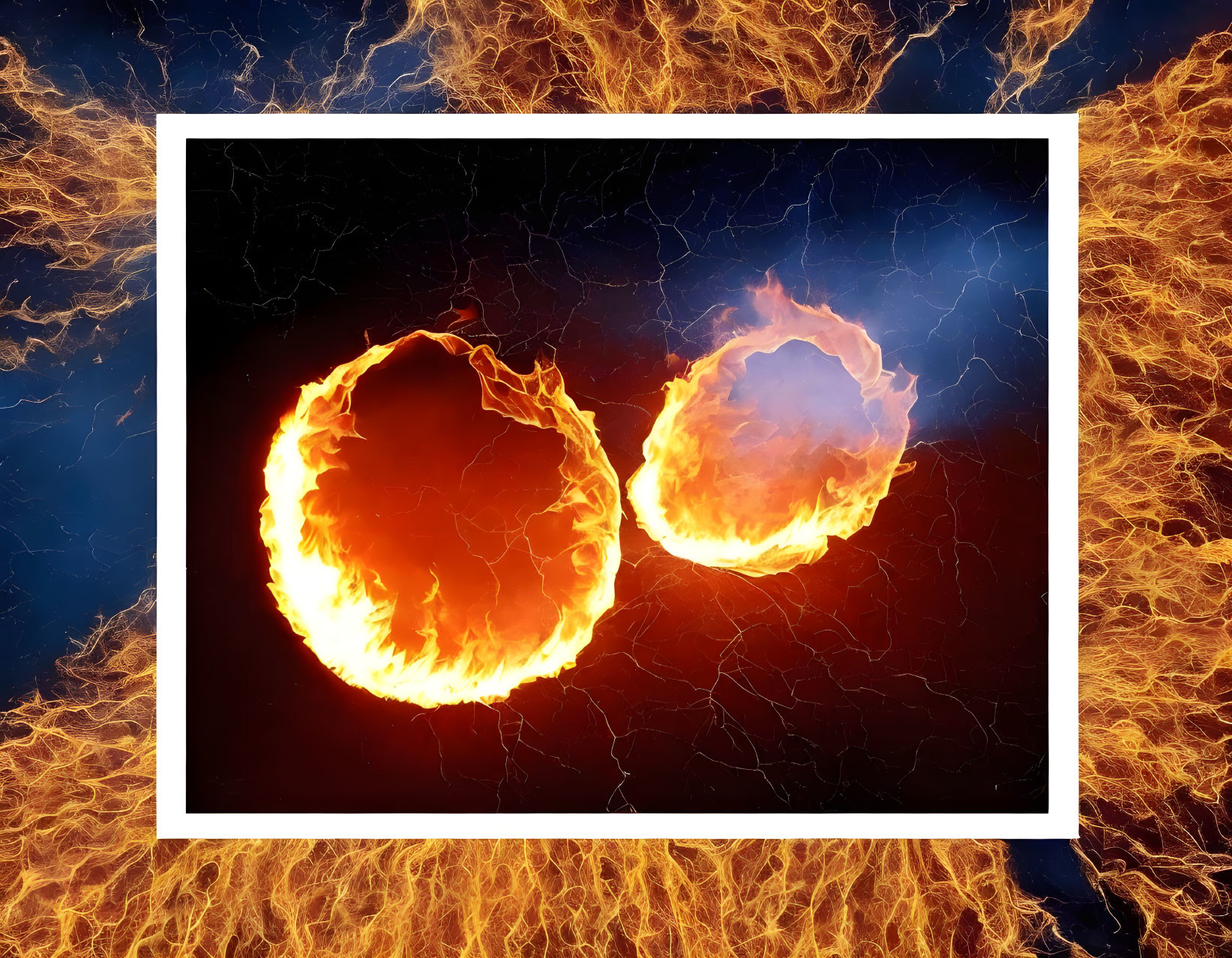 Fiery Balls with Orange and Yellow Flames on Dark Background