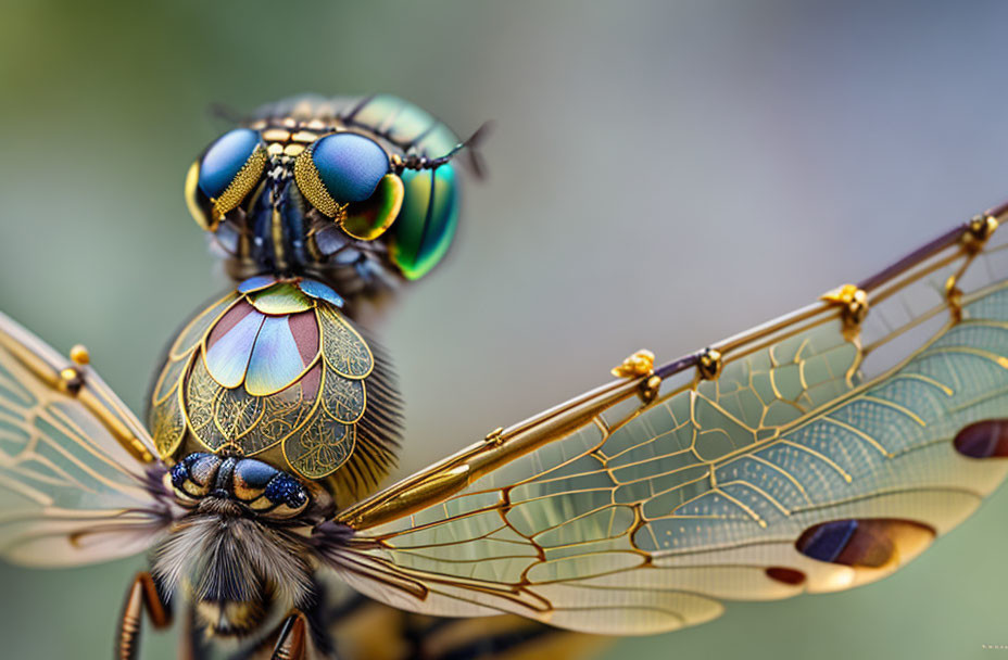 Detailed Dragonfly with Iridescent Eyes and Translucent Wings