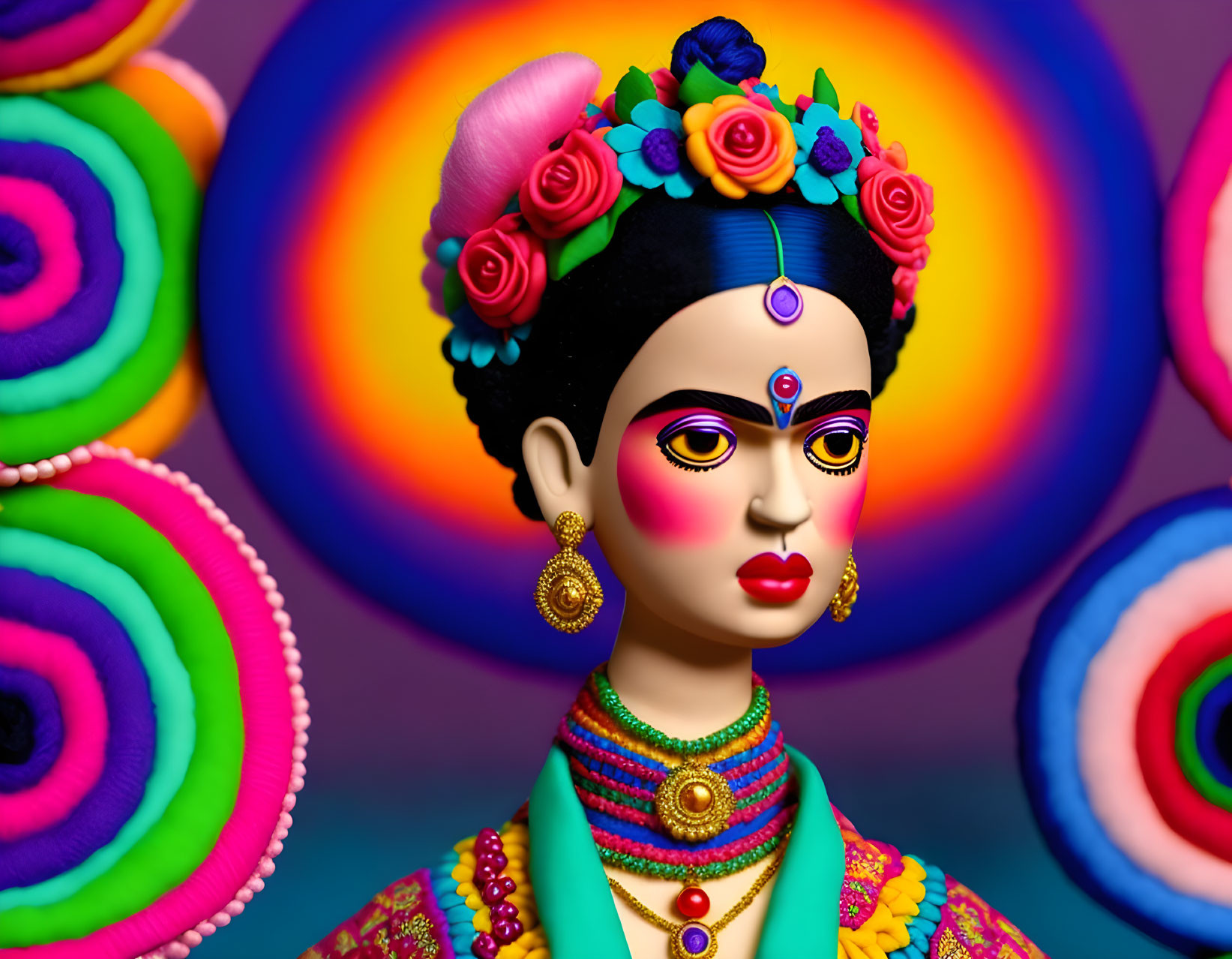 Vibrant digital artwork of a woman with South Asian adornments