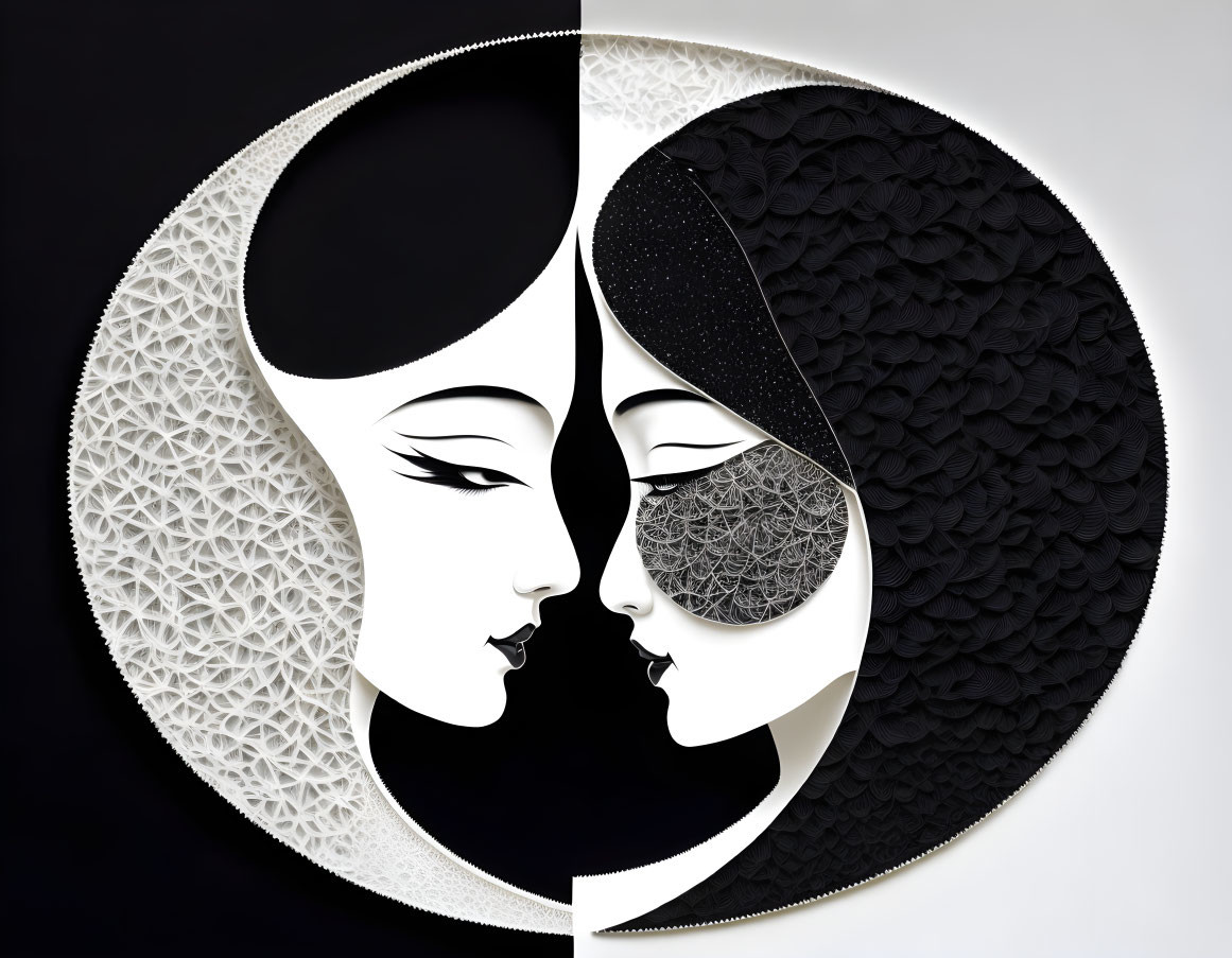 Yin-Yang Symbol with Black and White Faces