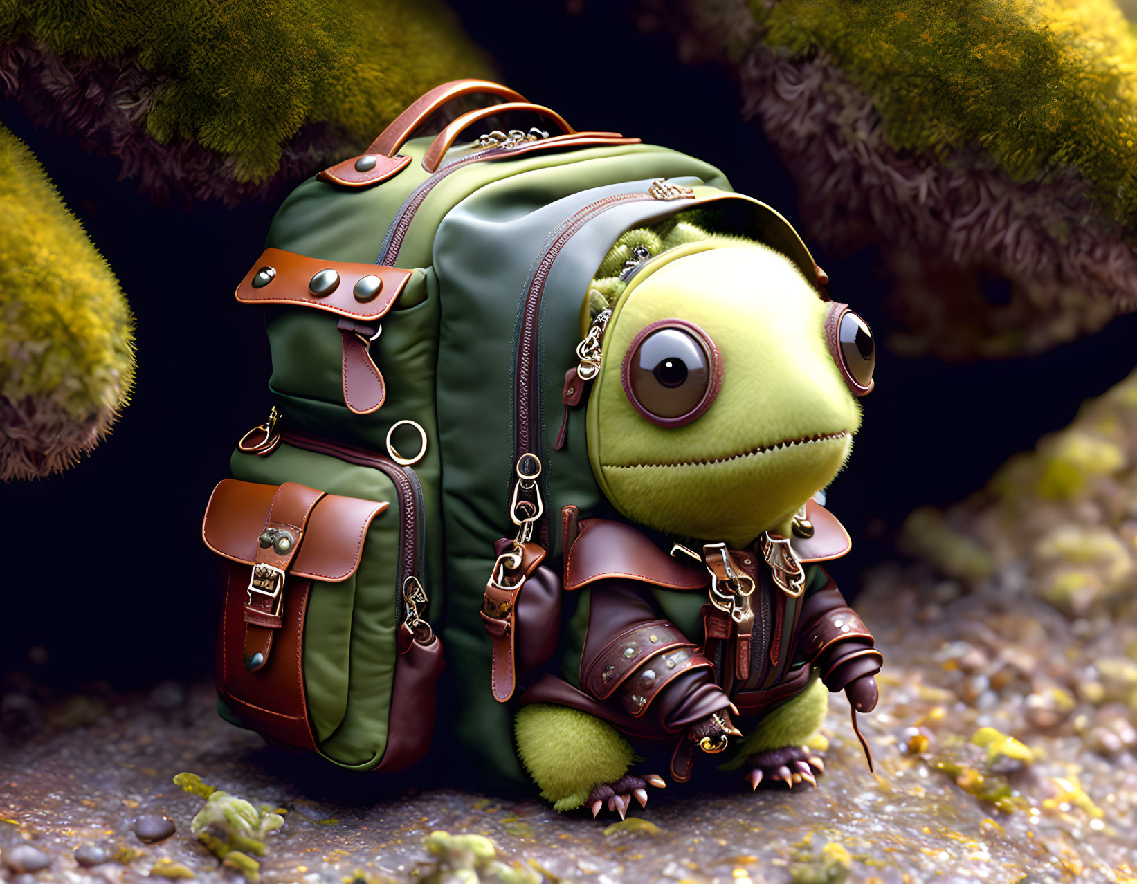 Anthropomorphic Frog with Backpack and Glasses in Travel Attire