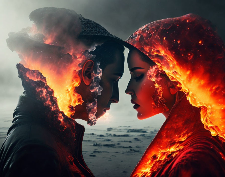 Couple's Profile with Fire and Water Elements Displayed