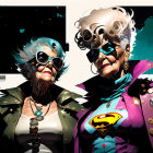 Elderly women with exaggerated hairstyles in comic book style