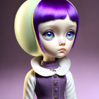 Blonde and Purple Bob Haircut Girl in Purple Dress