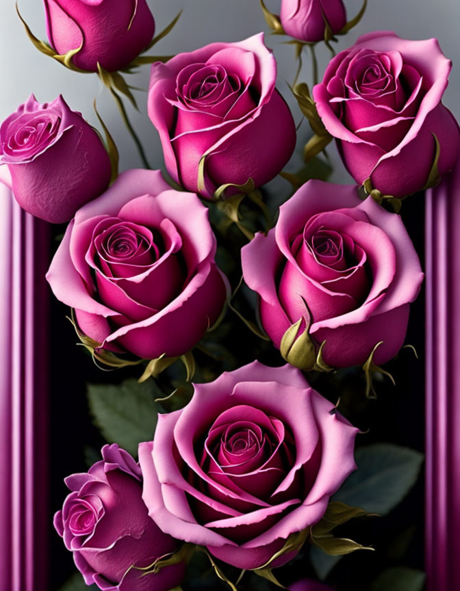 Pink Roses Bouquet on Purple Background with Vertical Lines