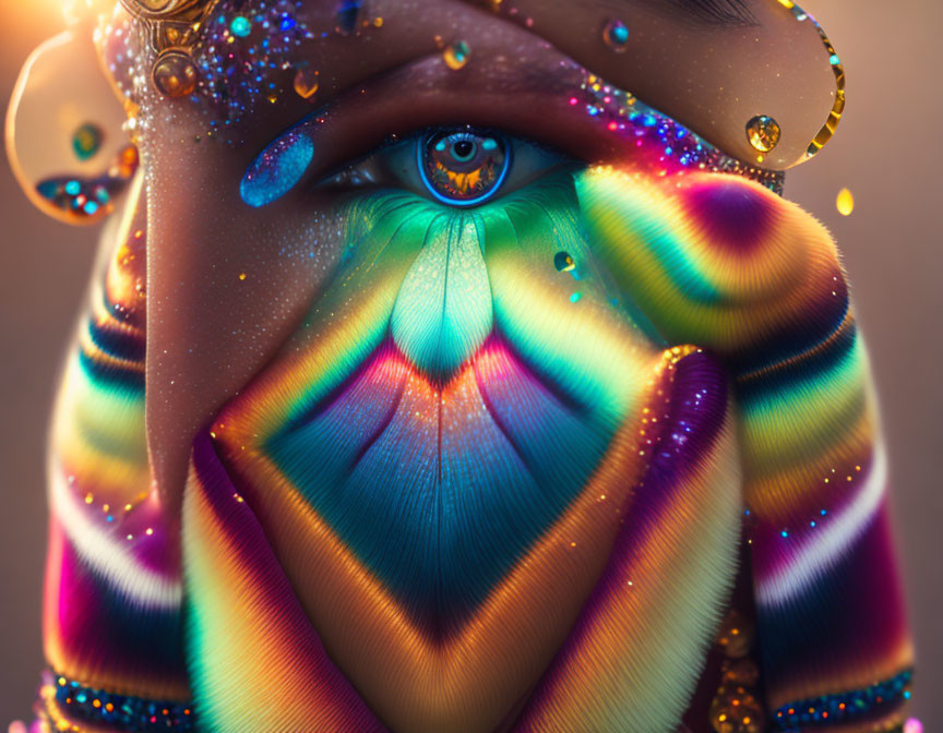 Detailed Close-Up of Person's Eye with Vibrant Face Paint