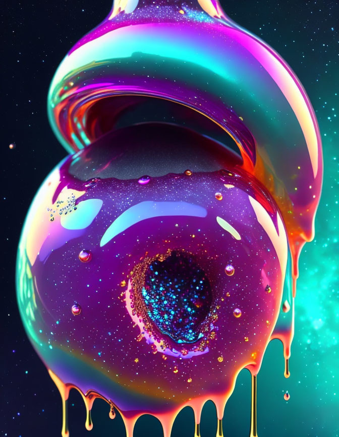 Colorful Liquid Spheres with Cosmic Star Center on Starry Space Background